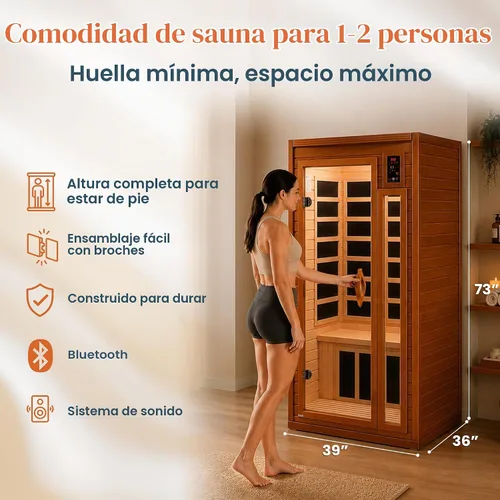 Vista 4 de DYNAMIC SAUNAS Barcelona - Sauna de infrarrojos lejanos de baja EMF para 1 a 2 personas con terapia de luz roja y altavoces Bluetooth Sauna