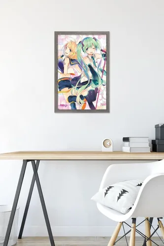 Vista 6 de Trends International Hatsune Miku - Póster de pared dúo, 22.4 pulgadas de largo x 14.7 W, versión enmarcada en madera de granero Versión enmarcada