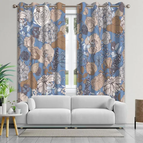 Vista 8 de Cortinas opacas bohemias para dormitorio, cortinas modernas de mediados de siglo color azul, cortinas térmicas con ojales para oscurecer