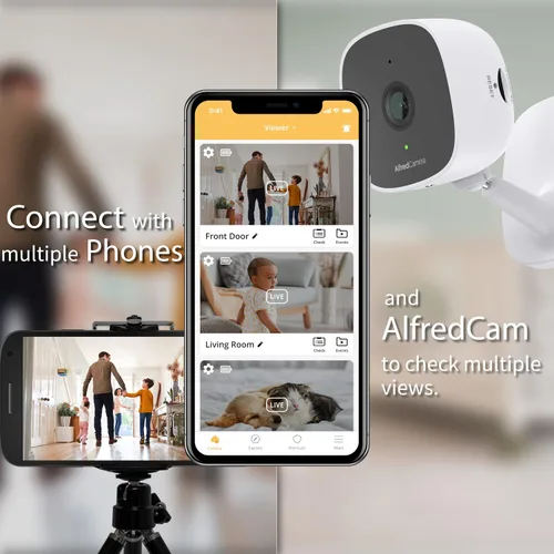 Vista 5 de Cámara de seguridad WiFi interior AlfredCam, FullHD 1080P, 2.4G/WiFi, grabación continua, detección de movimiento, visión nocturna, monitor