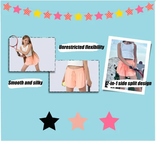 Vista 8 de Paquete de 3 pantalones cortos fluidos para niñas con forro de elastano, 2 en 1, faldas de mariposa para jóvenes, para fitness, correr, deportes