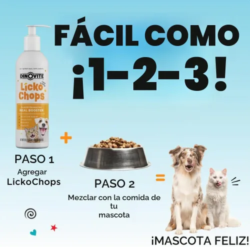 Vista 4 de Dinovite Lickochops - Suplemento para perros y gatos mejorado con omega-6, 3 ácidos grasos, probióticos y vitamina E, 16 onzas con bomba