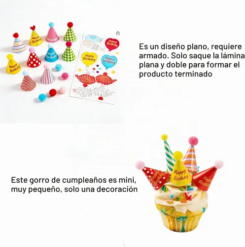 Vista 4 de 116 piezas de mini sombrero de cumpleaños para cupcakes, decoración de tartas