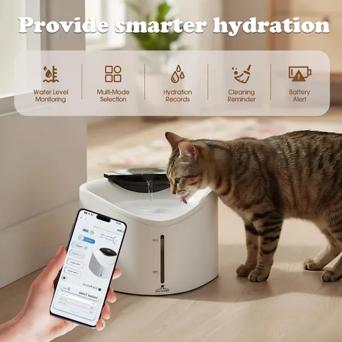 Vista 3 de Fuente de agua inalámbrica para gatos con monitoreo inteligente de aplicaciones, sin BPA, garantiza la seguridad, fuente de agua para mascotas de 84