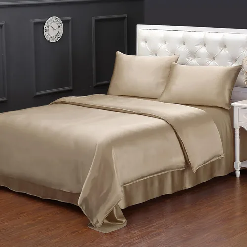 Vista 9 de LilySilk Juego de ropa de cama de seda de 4 piezas, 100% seda de morera 19 Momme, 1 sábana bajera de seda, 1 funda nórdica de seda y 2 fundas