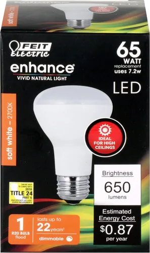 Vista 2 de Feit Electric Reflector LED R20DMHO/927CA R20 regulable, 650 lúmenes, 65W Eq., 2700K, cumple con la CEC