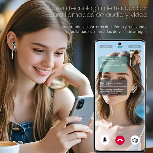 Vista 4 de Auriculares de traducción AI en tiempo real 165 idiomas 6 modos Sin Negro