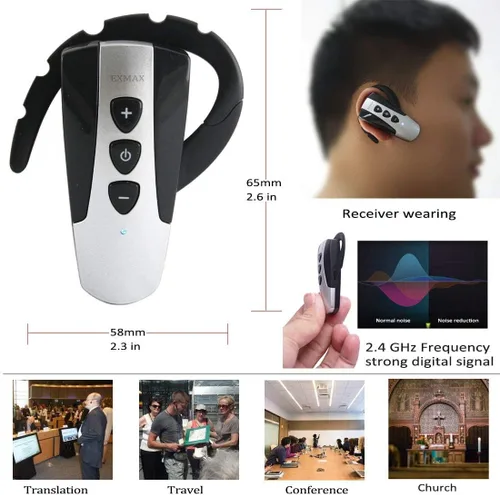 Vista 4 de EXMAX Sistema inalámbrico de guía turístico de audio 2.4G, micrófono susurro, transmisión de voz, traductor de iglesia, dispositivo de intérprete