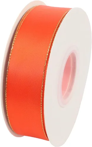 Vista 2 de ITIsparkle Cinta de satén de doble cara de 1 pulgada de 25 yardas con bordes dorados, 1 pulgada x 25 yardas - naranja otoñal