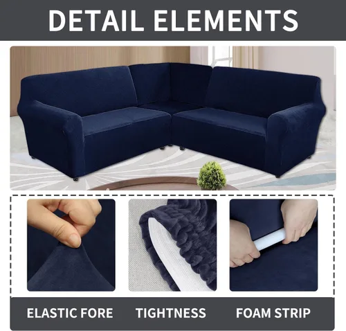 Vista 2 de Funda elástica para sofá reclinable esquinero de terciopelo en forma de L de 5 asientos, fundas para sofá esquinero para sofá seccional, fundas