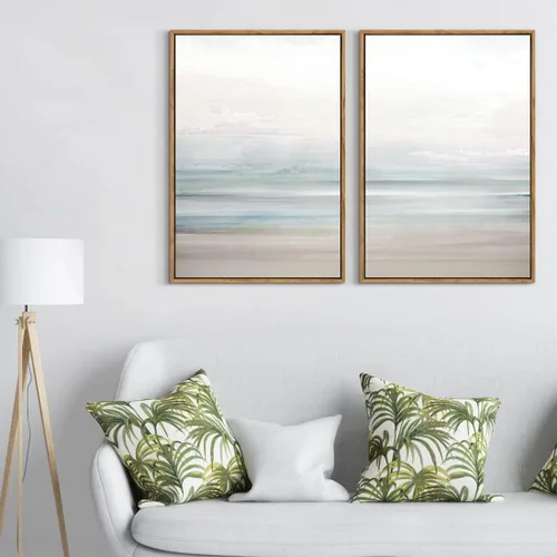 Vista 4 de Gardenia Art - Lienzo enmarcado para decoración de pared, diseño de playa costera, lienzo abstracto, pintura de paisaje oceánico moderno