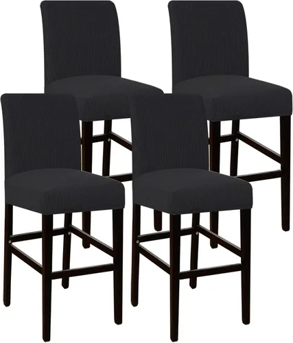 Vista 8 de Flamingo P Fundas de taburete para sillas de comedor, fundas de asiento de tela jacquard elástica con parte inferior elástica extraíble, juego de 2