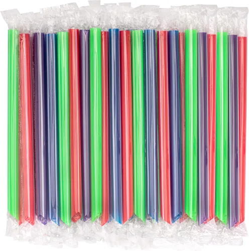 Vista 7 de Fit Meal Prep Paquete de 100 popotes desechables de plástico coloridos para batidos de 8 pulgadas, sin BPA, envueltas individualmente para batidos