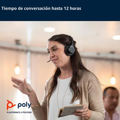 Vista 7 de Plantronics - Voyager Focus UC (Poly) - Auriculares Bluetooth de doble oreja (estéreo) con micrófono Boom - Compatible con USB-A con PC y/o Mac