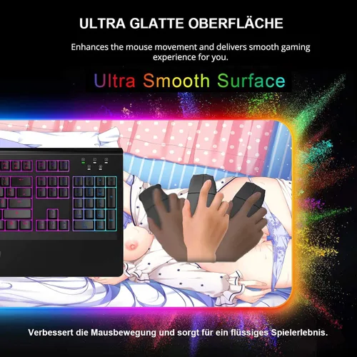 Vista 5 de Alfombrilla de mouse grande para videojuegos con diseño de anime y animé para niña, con pechos sexys, para videojuegos, retroiluminación LED, XXL