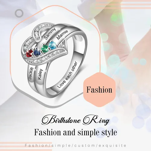 Vista 6 de Lam Hub Fong Anillos para mamá con 1-6 piedras de nacimiento personalizadas, anillo de madre para madre e hija, anillos de nombre para abuela