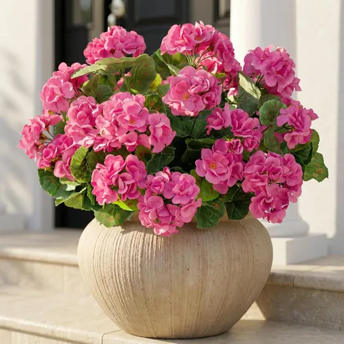 Vista 17 de 4 piezas de plantas falsas para decoración del hogar, flores artificiales, geranios artificiales, flores artificiales para exteriores, ramo de seda