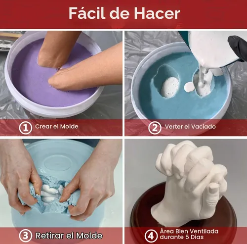 Vista 7 de PewinGo Kit de Moldeo de Manos con Base - Molde de Yeso DIY para Parejas - Ideas de Regalo para San Valentín, Compromiso, Aniversario, Boda
