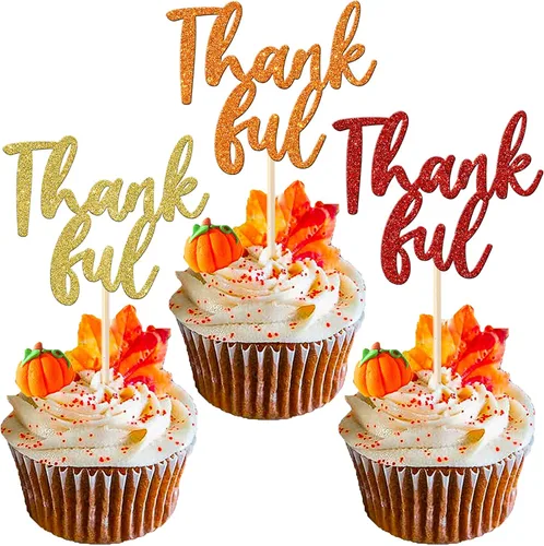 Vista 17 de Rsstarxi Paquete de 24 adornos para cupcakes con purpurina de otoño de hojas de arce de otoño, palillos para cupcakes, decoración de pasteles