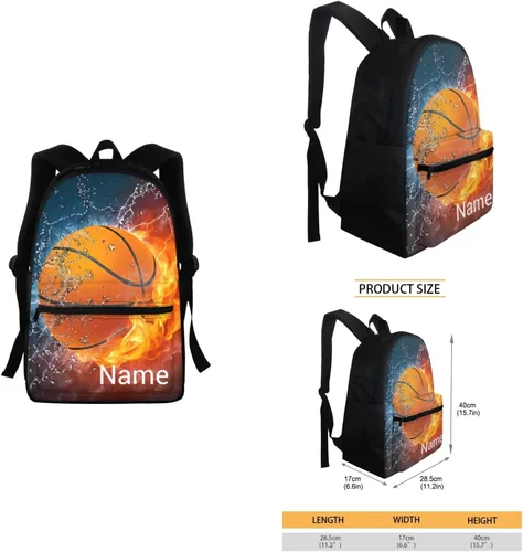 Vista 201 de FOR U DESIGNS Fuego baloncesto impreso niños escuela mochilas viaje mochila libro bolsa