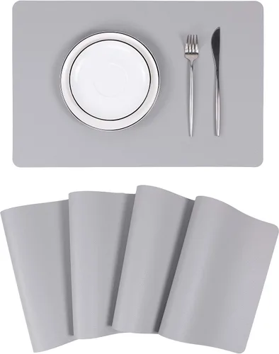 Vista 15 de Manteles individuales lavables de cuero, impermeables, resistentes al calor, fáciles de limpiar, para mesa de comedor, mesa de cocina (2, negro)
