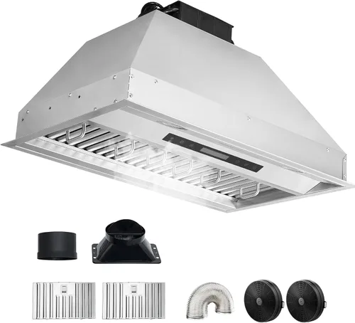 Vista 13 de VEVOR Campana de Ventilación Integrada, 800CFM 3-Velocidades, Campana de Cocina de Acero Inoxidable de 36 Pulgadas con Control de Botón de Impulso