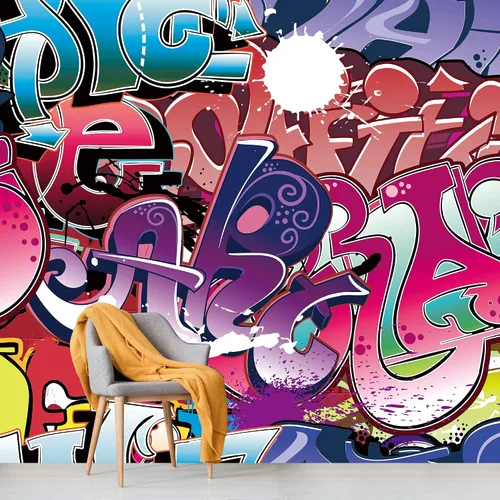 Vista 42 de NWT Calcomanía de pared extraíble/mural de pared estilo de dibujos animados, pintura en aerosol urbana, graffiti y arte callejero, tipografía