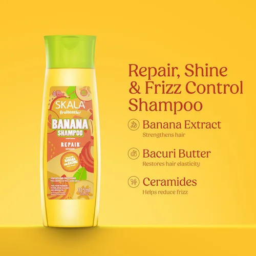 Vista 3 de SKALA Fruitastic Banana Shampoo 10.99 fl oz - Para cabello encrespado y quebradizo - Con extracto de plátano, mantequilla de bacuri, ceramidas