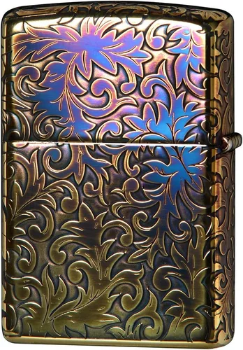 Vista 4 de Zippo Logotipo arabesco clásico oxidado chapado en oro de 5 lados grabado Japón limitado
