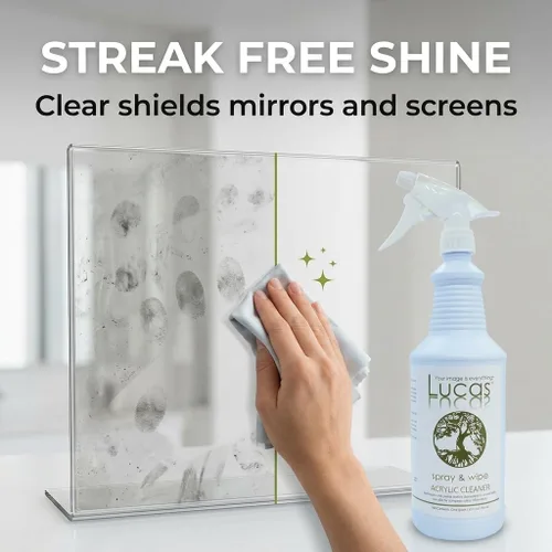 Vista 2 de Spray limpiador de acrílico y plástico para superficies no porosas y camas de bronceado, listo para usar, limpiador sin rayas para plexiglás