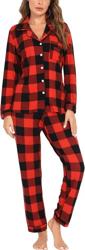 Vista 18 de Leikar Button Up Pajamas For Women Long Sleeve Viscose Soft Pjs Lounge bean paste