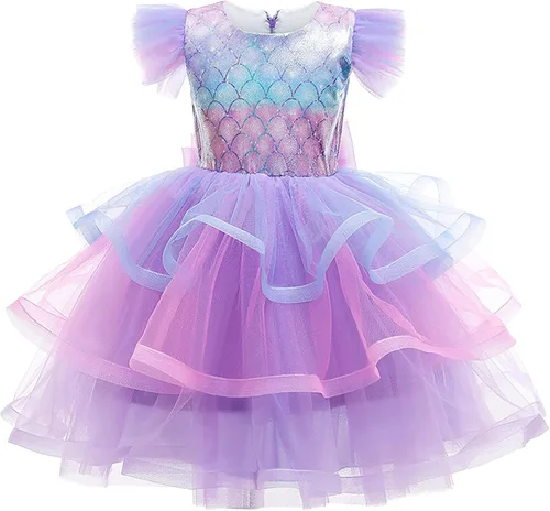 Vista 2 de Eledobby Vestido de princesa de sirena para niñas, disfraz de Halloween, cumpleaños, elegante, fiesta, cosplay, ropa con accesorios