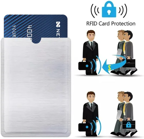 Vista 5 de Shudyear 10 fundas de bloqueo RFID para protección contra robo de identidad, papel de aluminio impermeable diseño delgado fácilmente en tu cartera