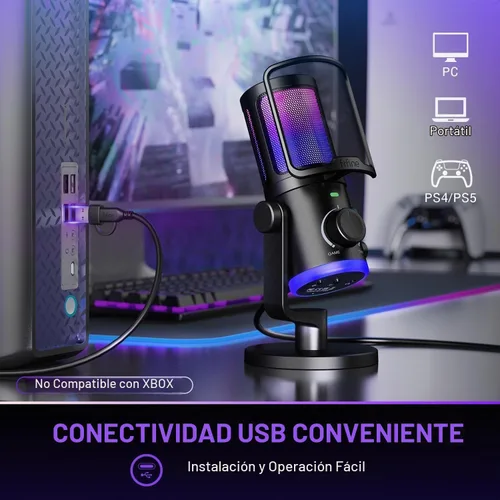 Vista 7 de Micrófono de juego FIFINE para PC, micrófono USB para transmisión con balance de chat de juego, micrófono de escritorio RGB condensador