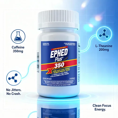 Vista 6 de Pastillas de cafeína - Ephed Plus 350 24 unidades con 350 mg de cafeína y 200 mg de L-teanina - Suplementos energéticos para la energía extrema