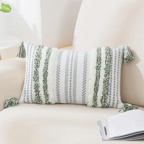 Vista 15 de decorUhome Funda de almohada decorativa bohemia de 18 x 18 pulgadas, funda de almohada de acento con textura neutra acolchada a rayas para sofá