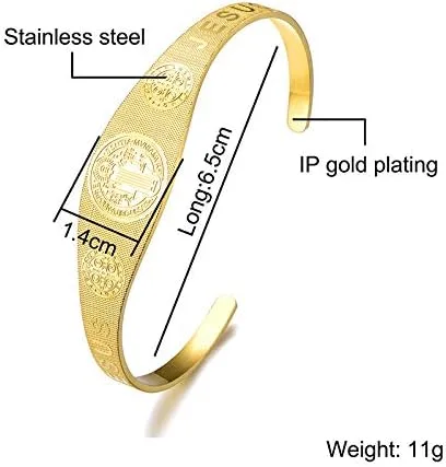 Vista 2 de Brazalete de acero inoxidable con cruz de exorcismo católica Jesús San Benito