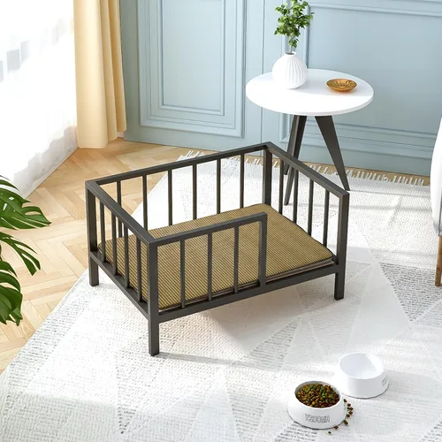 Vista 3 de OSCHF Cama para perros con rieles, marco de cama elevado de metal para mascotas con tablero de madera maciza y tapete suave lavable para perros