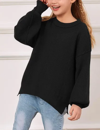 Vista 5 de Imily Bela Suéteres para niñas de gran tamaño, suéter grueso de moda con abertura lateral