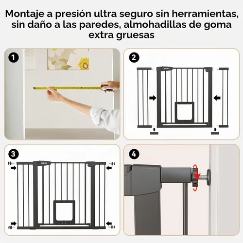 Vista 5 de Puerta para perros de 30 pulgadas de alto con puerta para gatos, ancho ajustable (29.7-45.2 pulgadas) para puertas, pasillos y escaleras, puerta