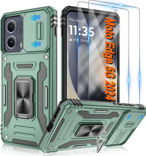 Vista 93 de Atump Funda para Motorola Moto G Play 2024 (4G) con [paquete de 2] protector de pantalla HD y cubierta para cámara deslizante, soporte de anillo