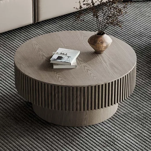 Vista 12 de Mesa de centro redonda acanalada de 31.49 pulgadas para sala de estar, mesa de café moderna de mediados de siglo con pedestal resistente, mesa