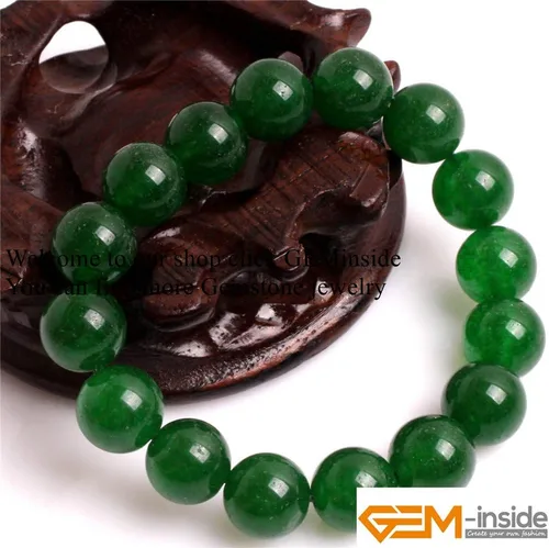 Vista 6 de GEM-Inside - Pulsera de jade verde con cuentas de 0.472 in, hilo elástico, joyería de moda, cuentas sueltas para mujer, 7.5 pulgadas