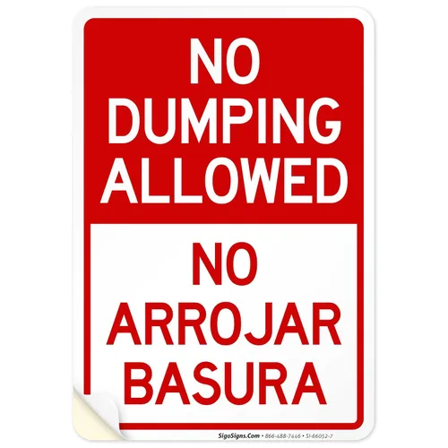 Vista 18 de No se permite el dumping No Arrojar Basura Bilingüe Sign, 10 x 7 pulgadas, aluminio 040 libre de óxido, fabricado en Estados Unidos por Sigo Signs