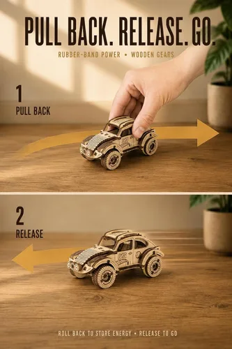 Vista 6 de EWA Eco-Wood-Art Pocket Buggy - Rompecabezas de madera 3D Kit de modelo mecánico DIY Juego de construcción de madera