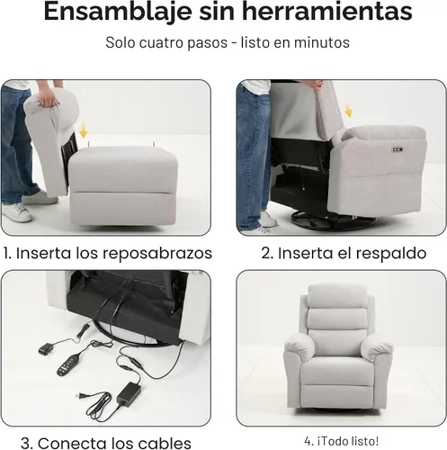 Vista 8 de FLEXISPOT Souffle-Pro - Silla reclinable giratoria con masaje y calor, reposacabezas ajustable, tela Oeko-TEX, marco de madera FSC, ideal para Gris