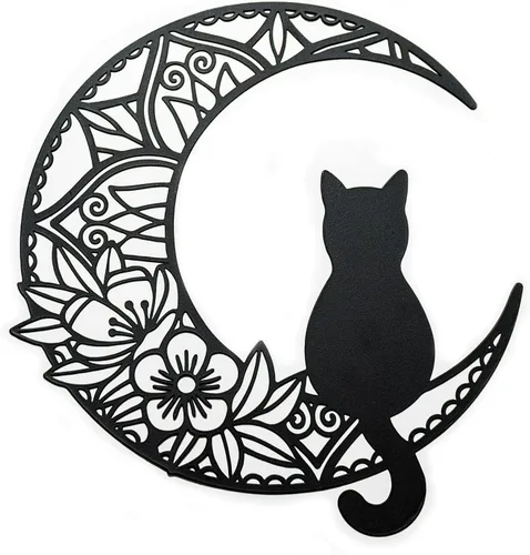 Vista 7 de EYONGLION Decoración de pared de gato de metal, arte de pared de gato negro, regalos para amantes de los gatos para mujeres, decoración de pared