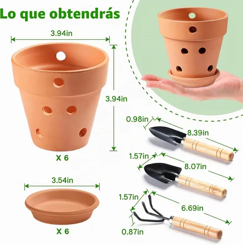 Vista 7 de Juego de 6 macetas de orquídea de terracota de 4 pulgadas