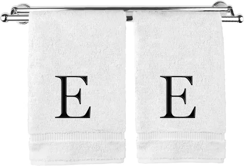 Vista 39 de Toalla de mano monogramada, regalo personalizado, juego de 2 - Toalla bordada con letra de bloque dorada - Extra absorbente 100% algodón turco