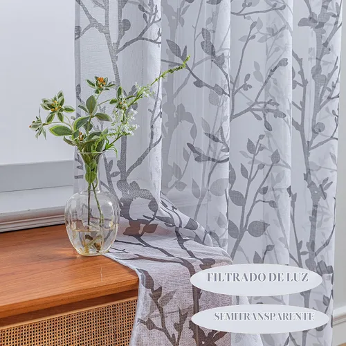 Vista 3 de Luvyohmee - Cortinas blancas y grises de 63 pulgadas de largo, 2 paneles, cortinas semi transparentes para ventanas para sala de estar/dormitorio